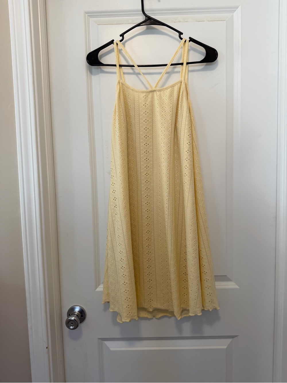SHEIN Pale Yellow Eyelet Mini Slip Dress with Spaghetti Straps